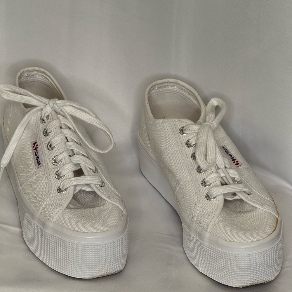 Superga Off-White Canvas Lace-Up Sneakers